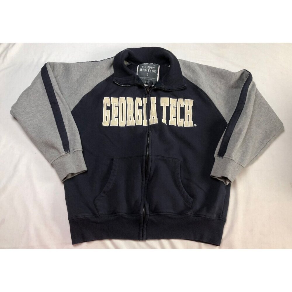 Campus Heritage Collegiate Sweater Full Zip Georgia Tech. Blue Pockets Sz Large